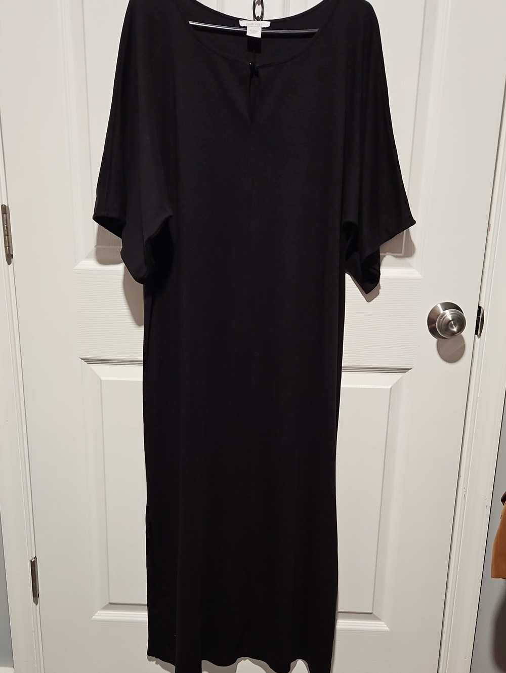 Joan Vass Black Maxi Dress with Short Sleeves and Keyhole In Front
